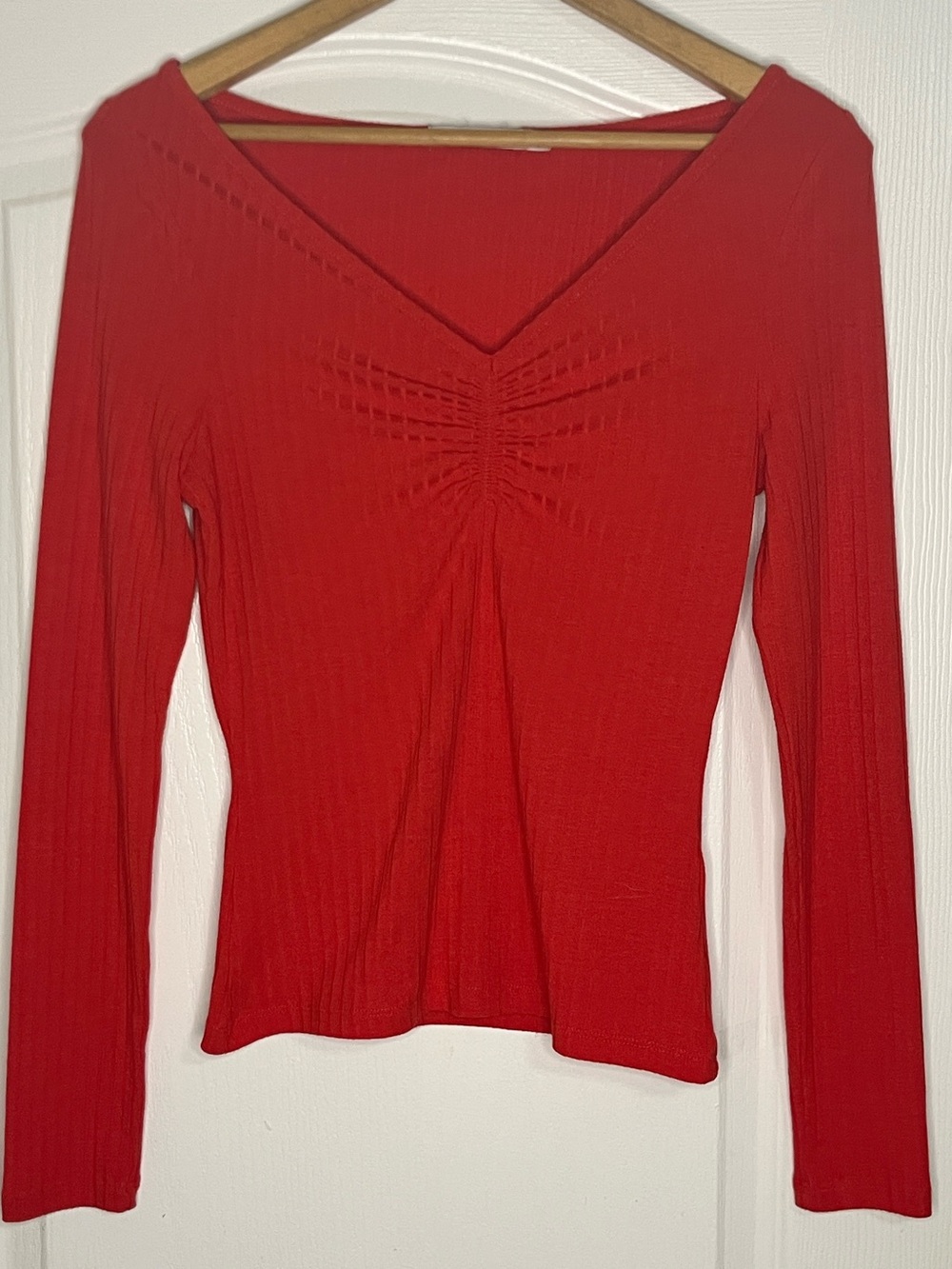 NA-KD Red V-Neck Ribbed Women's Top